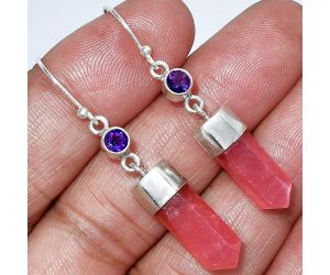 Rhodochrosite Argentina and Amethyst Point Earrings SDE85997 E-1135, 7x17 mm