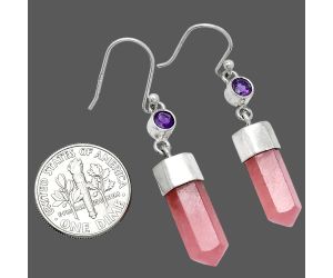 Rhodochrosite Argentina and Amethyst Point Earrings SDE85997 E-1135, 7x17 mm