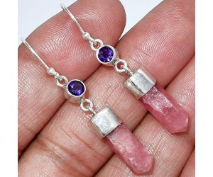 Rhodochrosite Argentina and Amethyst Point Earrings SDE85998 E-1135, 5x15 mm