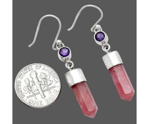 Rhodochrosite Argentina and Amethyst Point Earrings SDE85998 E-1135, 5x15 mm