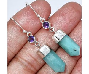 Point - Paraiba Amazonite and Amethyst Earrings SDE86001 E-1135, 7x16 mm