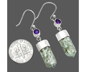 Point - Authentic White Buffalo Turquoise Nevada and Amethyst Earrings SDE86006 E-1135, 7x16 mm