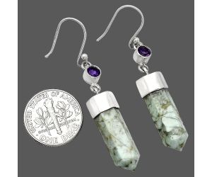 Point - Authentic White Buffalo Turquoise Nevada and Amethyst Earrings SDE86007 E-1135, 17x20 mm