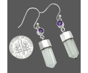 Point - Prasiolite (Green Amethyst) and Amethyst Earrings SDE86008 E-1135, 7x17 mm