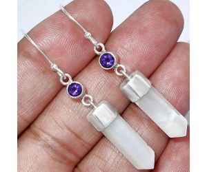 Point - Srilankan Moonstone and Amethyst Earrings SDE86012 E-1135, 6x19 mm