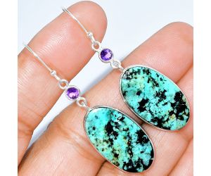 Brazilian Turquoise and Amethyst Earrings SDE86026 E-1002, 14x26 mm