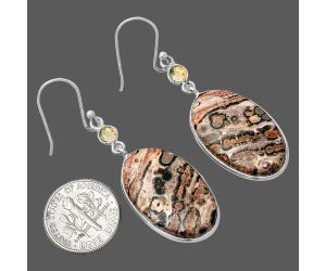 Leopard Skin Jasper and Citrine Earrings SDE86027 E-1002, 15x26 mm