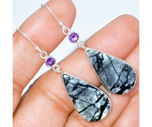 Picasso Jasper and Amethyst Earrings SDE86029 E-1002, 14x27 mm