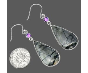 Picasso Jasper and Amethyst Earrings SDE86029 E-1002, 14x27 mm