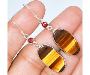 Tiger Eye and Garnet Earrings SDE86031 E-1002, 12x23 mm