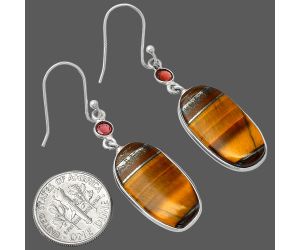 Tiger Eye and Garnet Earrings SDE86031 E-1002, 12x23 mm