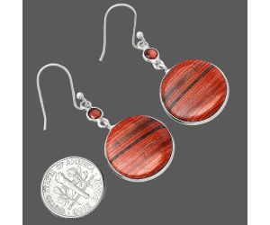 Snake Skin Jasper and Garnet Earrings SDE86032 E-1002, 18x18 mm