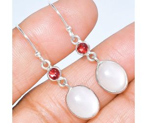 Srilankan Moonstone and Garnet Earrings SDE86034 E-1002, 9x11 mm