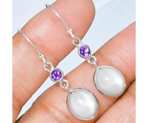 Srilankan Moonstone and Amethyst Earrings SDE86035 E-1002, 9x11 mm