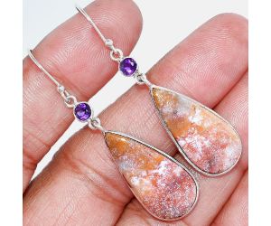 Red Moss Agate and Amethyst Earrings SDE86039 E-1002, 12x25 mm