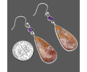 Red Moss Agate and Amethyst Earrings SDE86039 E-1002, 12x25 mm