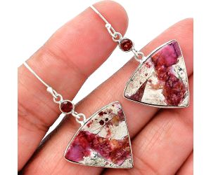 Rhodonite and Garnet Earrings SDE86042 E-1002, 19x23 mm