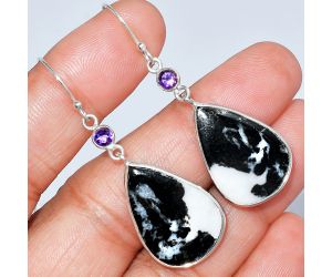 Black Zebra Jasper and Amethyst Earrings SDE86043 E-1002, 16x23 mm