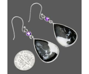 Black Zebra Jasper and Amethyst Earrings SDE86043 E-1002, 16x23 mm