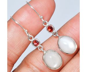 Srilankan Moonstone and Garnet Earrings SDE86047 E-1002, 9x11 mm