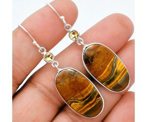 Iron Tiger Eye and Citrine Earrings SDE86050 E-1002, 14x25 mm