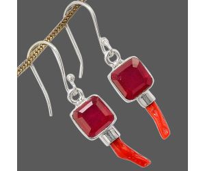 Lab Created Pink Rubellite and Coral Stick Earrings SDE86051 E-1163, 8x8 mm