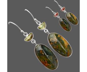 Turkish Rainforest Chrysocolla and Zandrite Color Change Earrings SDE86105 E-1002, 12x22 mm