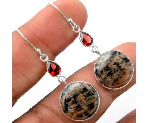 Russian Honey Dendrite Opal and Garnet Earrings SDE86187 E-1002, 16x16 mm