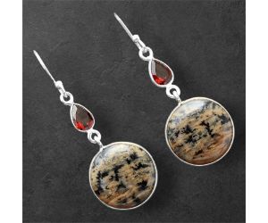 Russian Honey Dendrite Opal and Garnet Earrings SDE86187 E-1002, 16x16 mm