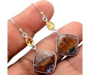 Rare Cady Mountain Agate and Citrine Earrings SDE86190 E-1002, 16x16 mm