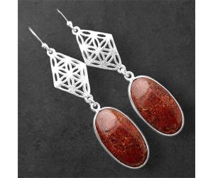 Red Moss Agate Earrings SDE86378 E-1108, 12x22 mm