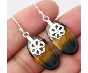 Blue Tiger Eye Earrings SDE86895 E-1137, 12x23 mm