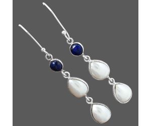 Natural Fresh Water Pearl and Lapis Earrings SDE87376 E-1007, 7x9 mm