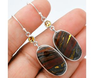 Iron Tiger Eye and Citrine Earrings SDE88528 E-1002, 13x23 mm