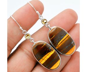 Iron Tiger Eye and Citrine Earrings SDE88550 E-1002, 15x25 mm