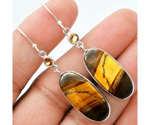 Tiger Eye and Citrine Earrings SDE88551 E-1002, 11x25 mm