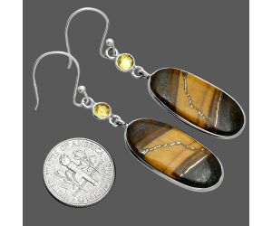 Tiger Eye and Citrine Earrings SDE88551 E-1002, 11x25 mm