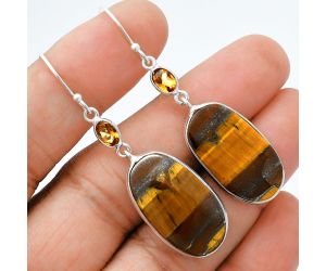 Tiger Eye and Citrine Earrings SDE88552 E-1002, 14x24 mm