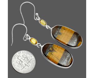 Tiger Eye and Citrine Earrings SDE88552 E-1002, 14x24 mm