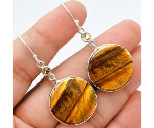 Tiger Eye and Citrine Earrings SDE88553 E-1002, 23x23 mm