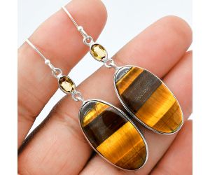 Tiger Eye and Citrine Earrings SDE88554 E-1002, 15x27 mm