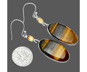 Tiger Eye and Citrine Earrings SDE88554 E-1002, 15x27 mm