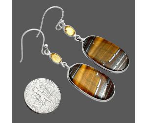 Tiger Eye and Citrine Earrings SDE88555 E-1002, 14x24 mm