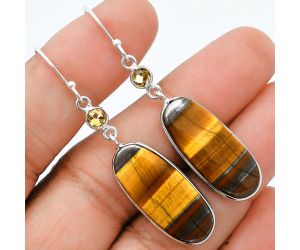 Tiger Eye and Citrine Earrings SDE88556 E-1002, 11x26 mm