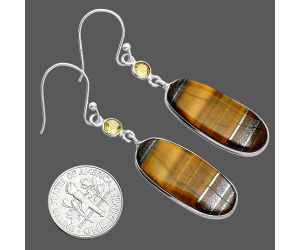 Tiger Eye and Citrine Earrings SDE88556 E-1002, 11x26 mm