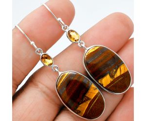 Iron Tiger Eye and Citrine Earrings SDE88558 E-1002, 14x24 mm