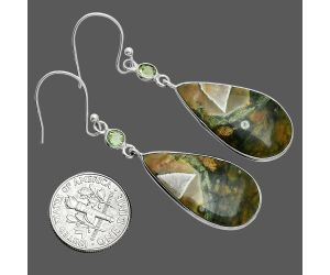 Rhyolite - Rainforest Jasper and Peridot Earrings SDE88567 E-1002, 14x27 mm