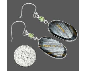 Iron Tiger Eye and Peridot Earrings SDE88569 E-1002, 13x23 mm