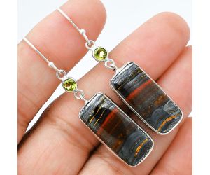 Iron Tiger Eye and Peridot Earrings SDE88570 E-1002, 11x23 mm