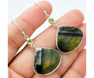 Blue Tiger Eye and Peridot Earrings SDE88571 E-1002, 22x24 mm